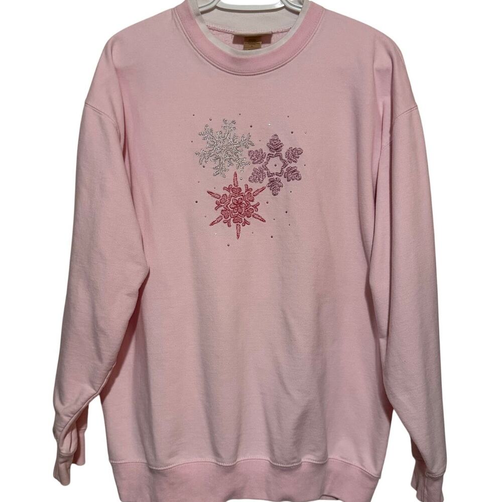 M&C Sportswear Women's Pink Embroidered Snowflake Sweatshirt Size XL